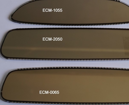 Electrically induced discoloration rearview mirror lenses